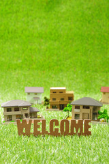 ウェルカム 英語の文字と住宅