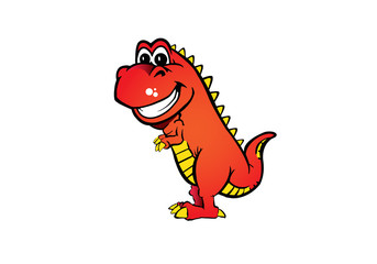 comic dinosaur, illustration red and yellow color on white background