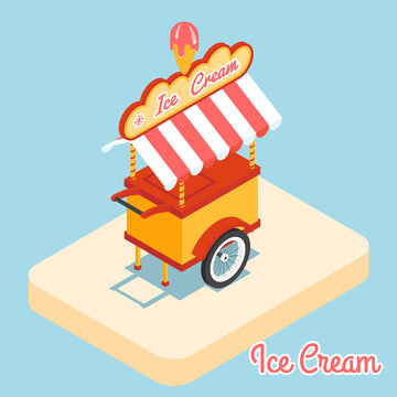 Ice cream cart 3d flat icon