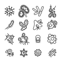 Vector bacteria and virus icons set