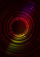 Abstract color glowing lines in dark space with stars and light