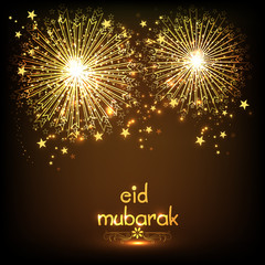 Greeting card with firecrackers for Eid Mubarak.