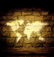 world map bright light on the wall