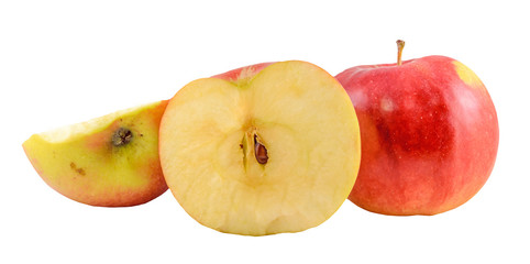 Red-yellow Jonathan apple, isolated, white background