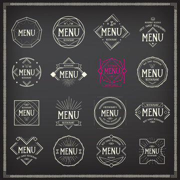 Menu logo template vintage geometric badge. Vector food design.