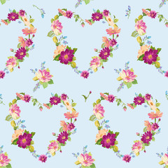 Spring Hearts Flowers Backgrounds - Seamless Floral Shabby Chic