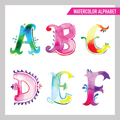 Watercolor Alphabet. Watercolor Font. ABC Painted Letters A-F