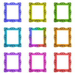 Collection of colourful baroque old frames, isolated on white background