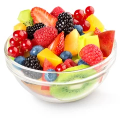 Möbelaufkleber close up of a colorful fruit salad isolated on white © Paulista