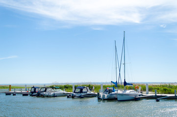 Yachts sur la marine à la lagune de la Vistule, Pologne