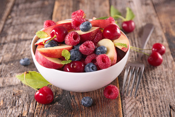 fruit salad with peach and cherry