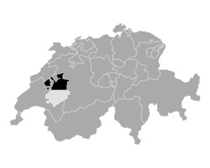 Karte Schweiz mit Fahne von Freiburg