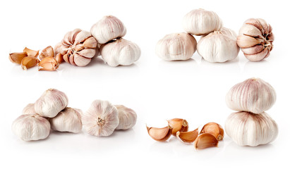 composite of fresh garlic  isolated on white background