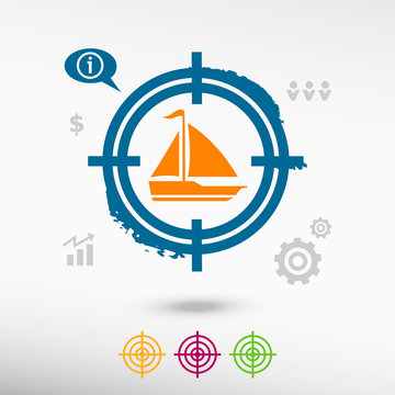 Sailboat icon on target icons background.