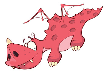 Cute red dragon illustration. Cartoon