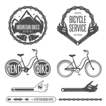 Set of vintage bicycle badges and design elements