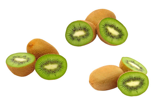 Set of ripe kiwi isolated on white background.