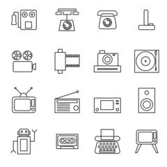 retro object line icons set vector illustration