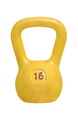 Yellow pood kettlebell.Isolated.