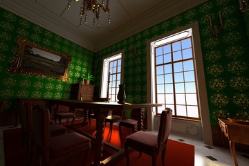 3d render of luxury manor interior - dining room
