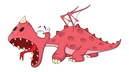 Cute red dragon illustration. Cartoon 
