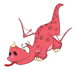 Cute red dragon illustration. Cartoon 