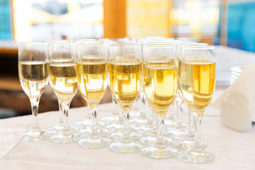 Row of party champagne glasses