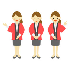 はっぴを着た 女性販売員  案内 / vector eps10