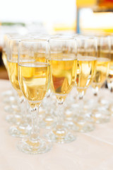 Row of party champagne glasses
