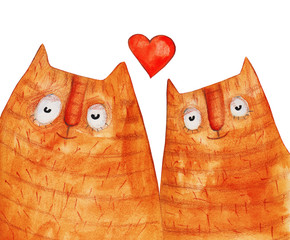 2 cats with heart. Watercolor - 85658520
