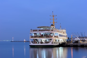 Istanbul Classic Steamer at port in blue hours early morning