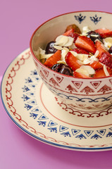 breakfast cottage cheese with yogurt fruits and nuts 