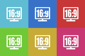 16 9 display vector icons set