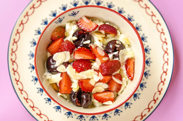 breakfast cottage cheese with yogurt fruits and nuts 