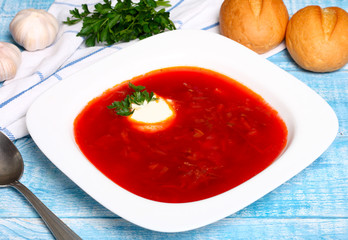 Traditional russian and ukrainian borscht soup