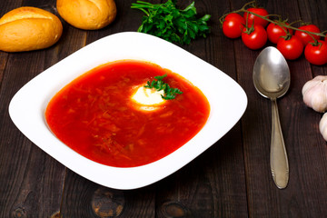 Traditional russian and ukrainian borscht soup