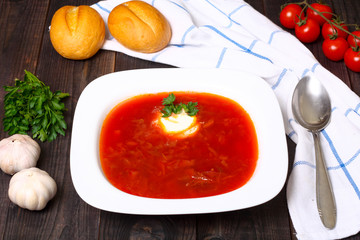 Traditional russian and ukrainian borscht soup