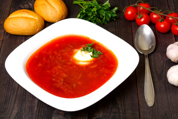 Traditional russian and ukrainian borscht soup