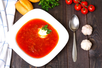 Traditional russian and ukrainian borscht soup