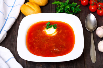 Traditional russian and ukrainian borscht soup