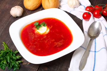 Traditional russian and ukrainian borscht soup