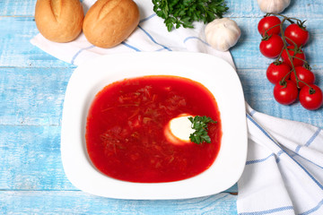 Traditional russian and ukrainian borscht soup
