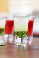 Raw of shot drinks