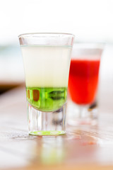 Raw of shot drinks