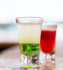 Raw of shot drinks
