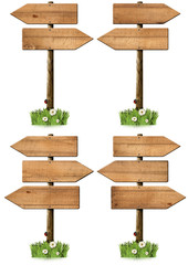 Set of Directional Wooden Signs with Pole