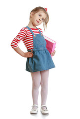 Beautiful little girl in a short denim