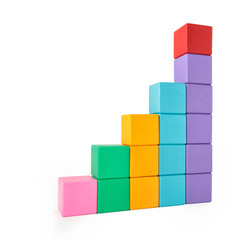 Wooden toy blocks on white background