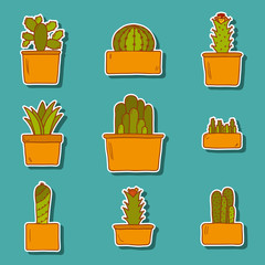 Set of cute hand drawn cactus stickers