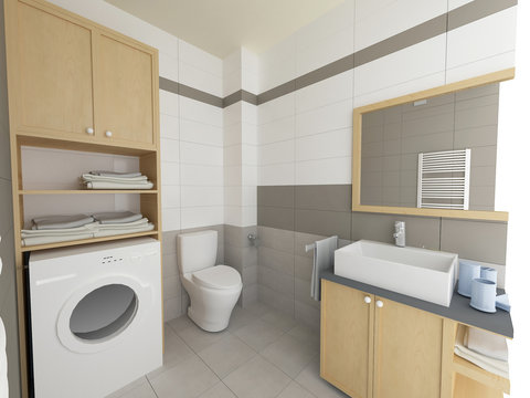 Modern bathroom interior, 3d render